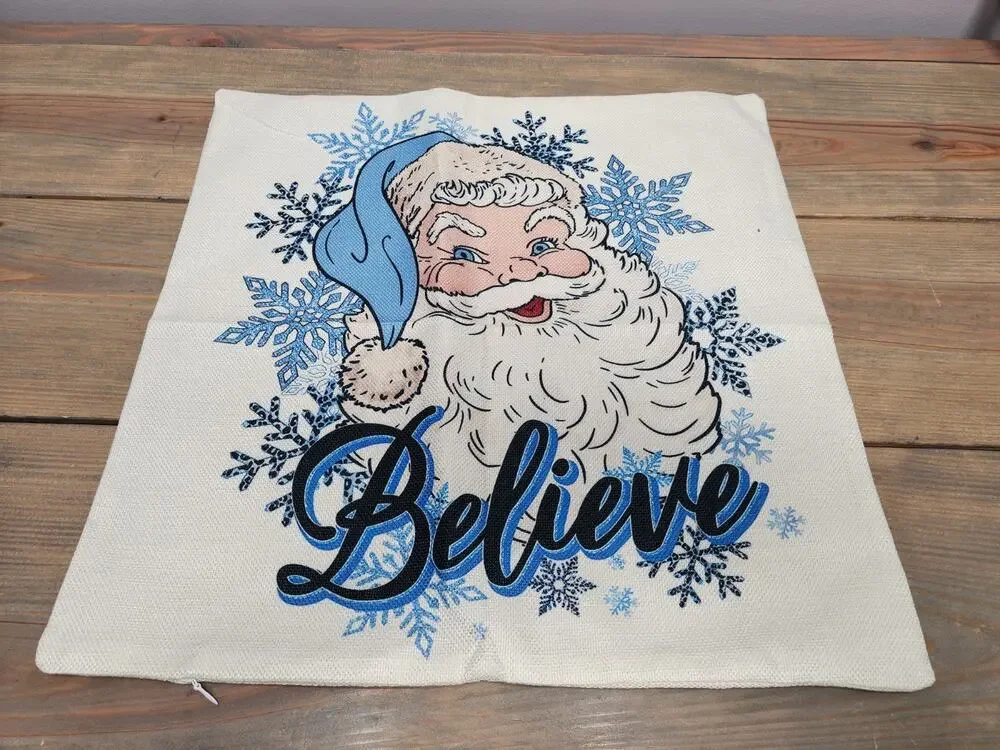 Santa Believe Winter Fun Christmas Throw Pillow Cover Holiday Home Decor